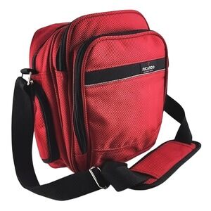 Ricardo Crossbody Bag Red Black Multi  Compartments Adjustable Strap 10" x 9"